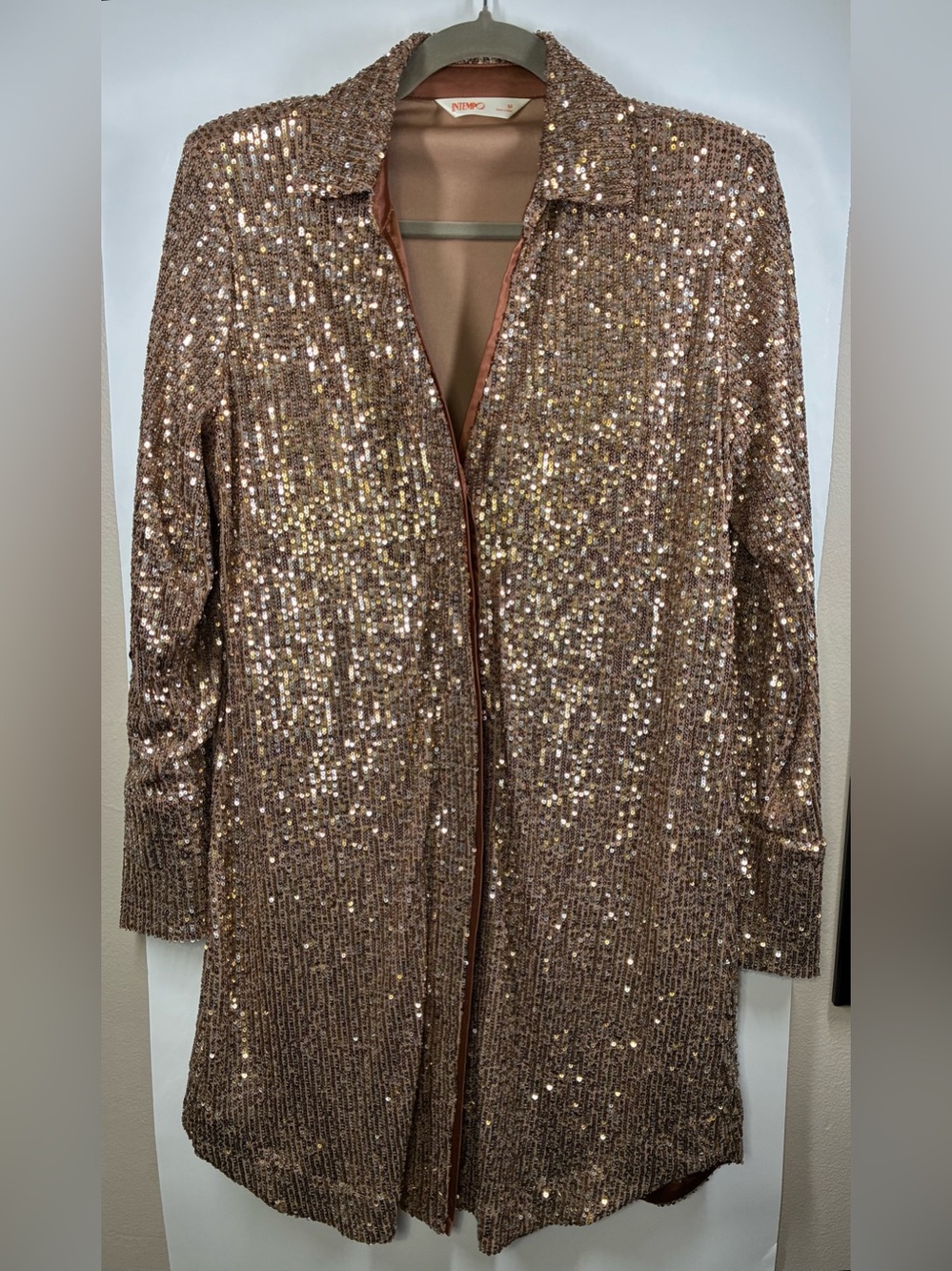 Intempo Bronze Sequin Long Jacket Duster Fully Lined Party Women's Medium